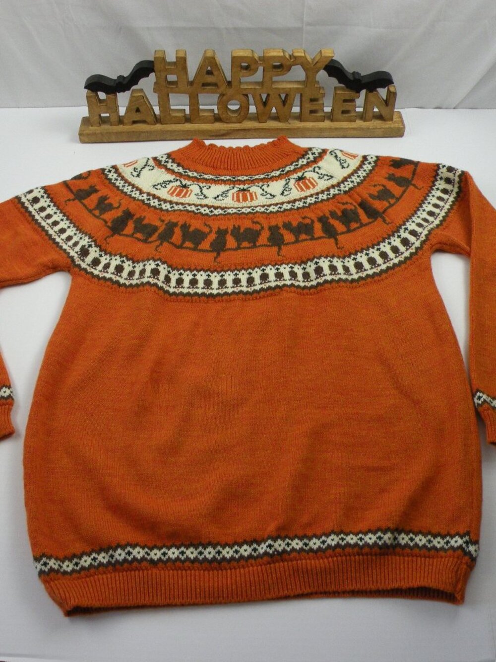 NWOT The Witches Cabin Sweater Cats Pumpkins Halloween Orange Fall Large